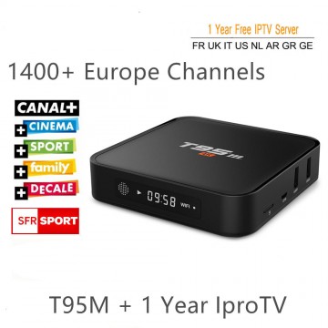 1 Year Europe French Arabic IPTV Quad Core S905 Android 6.0 TV Box T95M with iprotv Account 1400 Live TV Canal plus Free test