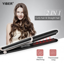 2 in 1 Hair Straightening Irons Ceramic Hair Straightener Negative Ion Hair Straighting Curling Iron LED Display Dry and Wet